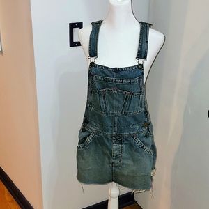 Free People Denim Distressed  Overall Skirt
